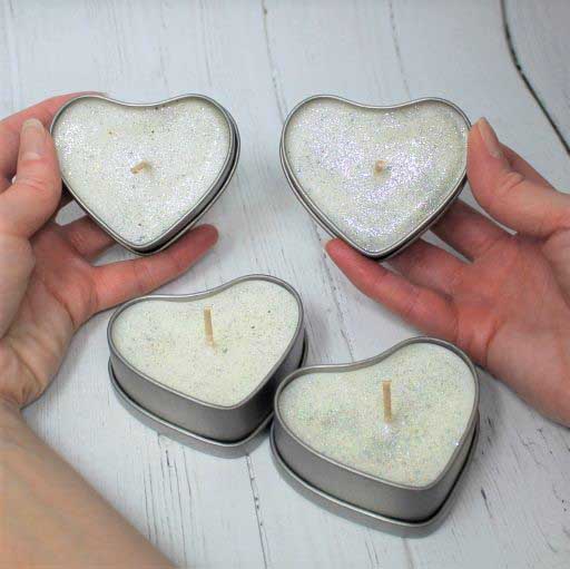 CHRISTMAS CANDLES in 60g Silver Heart Tins